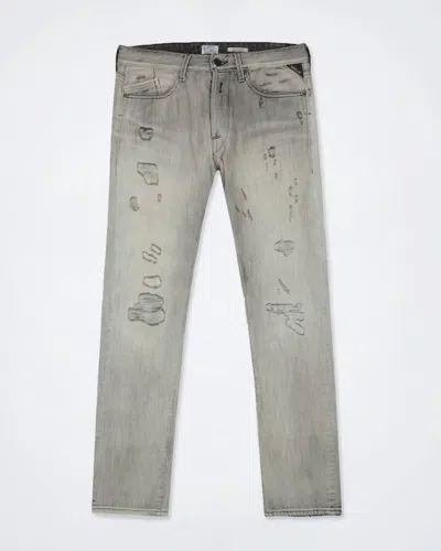 Replay Men's Distressed Denim Straight Leg Jeans In Gray