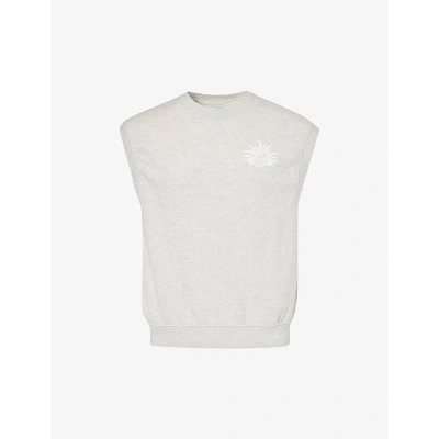 Replay Mens Grey Marl Logo-print Sleeveless Cotton-blend Sweatshirt