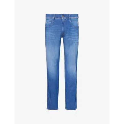 Replay Mens Medium Blue Anbass Xlite Tapered-leg Mid-rise Stretch-denim Blend Jeans