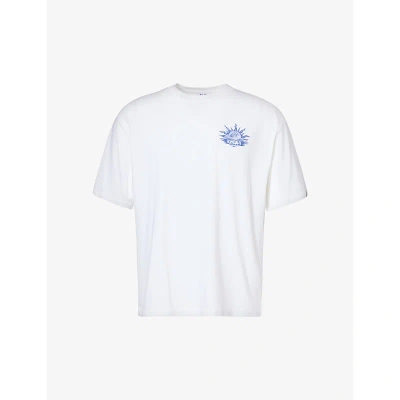 Replay Mens Off White Logo-print Cotton-jersey T-shirt