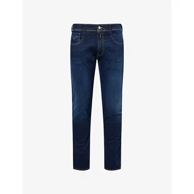 Replay Mens Dark Blue Anbass Slim-fit Stretch-denim Blend Jeans