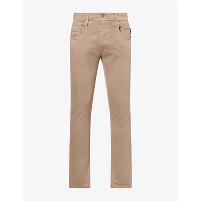 Replay Mens Anbass Slim-fit Cotton-blend Denim Jeans Sand In Gray