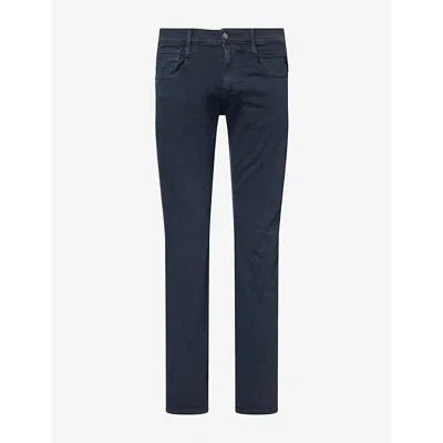 Replay Mens Anbass Slim-fit Hyperflex Denim Jeans Blue