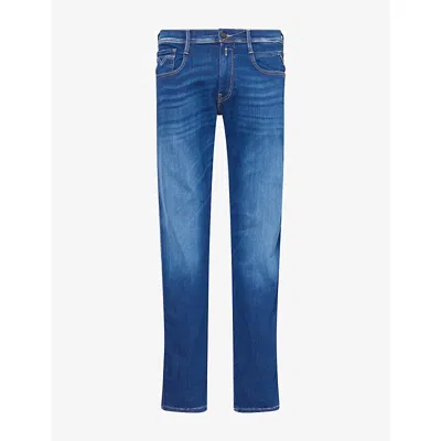 Replay Mens Anbass Slim-fit Hyperflex Denim Jeans Medium Blue In Multi