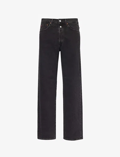 Replay Mens  Red Cast 9zero1 Straight-leg Stretch-denim Jeans In Black Delave