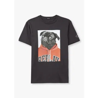 Replay Mens Classic Pug Print T-shirt In Nearly Black