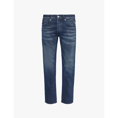 Replay Mens Dark Blue Grover Five-pockets Straight-leg Regular-fit Stretch-denim Blend Jeans