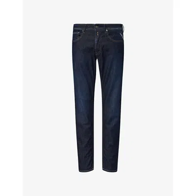 Replay Mens Dark Blue Willbi X-lite Plus Tapered-leg Slim-fit Stretch-denim Jeans