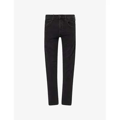 Replay Mens Dark Grey Grover Straight-fit Denim Jeans In Black
