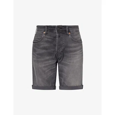 Replay Mens Dark Grey Tapered-fit Cotton Denim Short In Gray