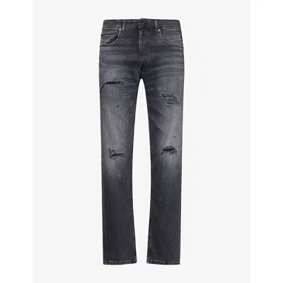 Replay Mens Grover Distressed Straight Denim Jeans Dark Grey In Multi