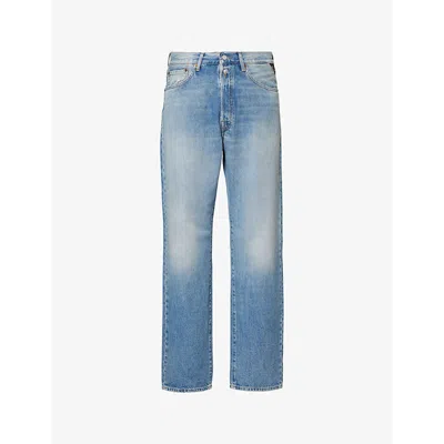 Replay Mens Light Blue Whiskering Straight-leg Regular-fit Denim Jeans