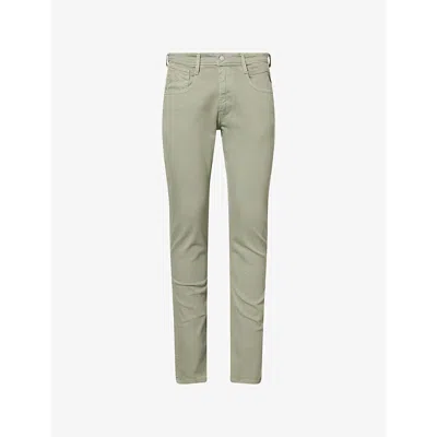 Replay Mens Light Sage Green Anbass Straight-leg Stretch-denim Jeans