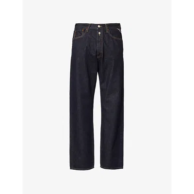 Replay Mens Dark Blue M9z1 Brand-patch Straight-leg Relaxed-fit Denim Jeans