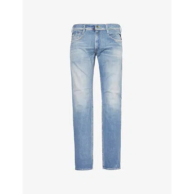 Replay Mens Medium Blue Anbass Hyperflex Tapered-leg Slim-fit Stretch-denim Jeans