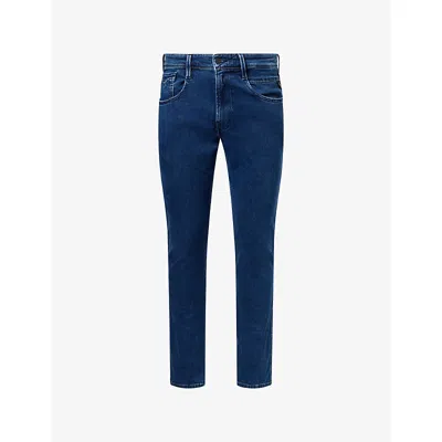 Replay Mens Anbass Slim-leg Denim Jeans Medium Blue