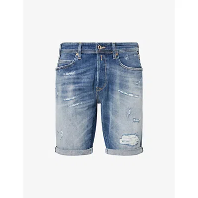 Replay Mens Medium Blue Rbj.981 Distressed Tapered Denim Shorts