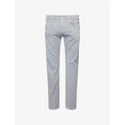 Replay Mens Medium Grey Anbass Straight-leg Denim Jeans In Gray