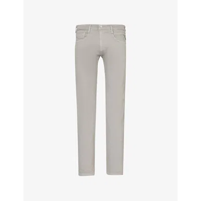 Replay Mens  Anbass Brand-patch Straight-leg Slim-fit Stretch-denim Jeans In Dim Grey
