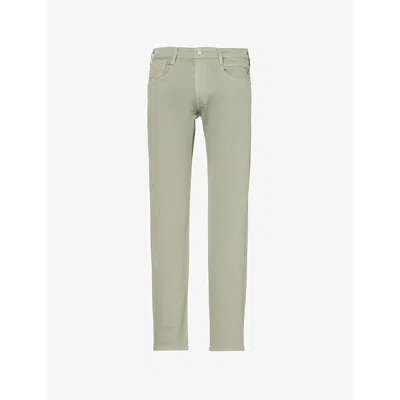Replay Mens Anbass Brand-patch Straight-leg Slim-fit Stretch-denim Jeans Light Sage Green
