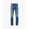 Replay Mens Medium Blue Grover Distressed Straight-leg Regular-fit Stretch-denim Blend Jeans In Medium Blue
