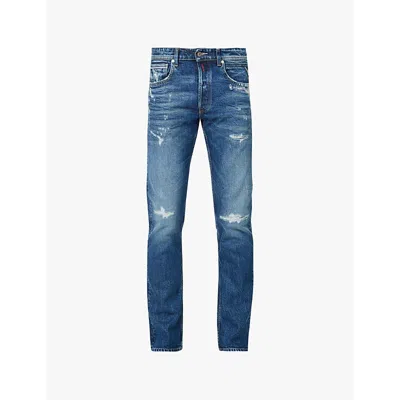 Replay Mens Medium Blue Grover Distressed Straight-leg Regular-fit Stretch-denim Blend Jeans