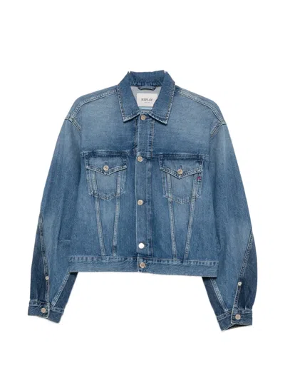 Replay Panelled Curved-sleeve Denim Jacket In Blue