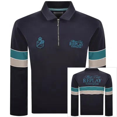 Replay Quarter Zip Sweatshirt Navy In Blue