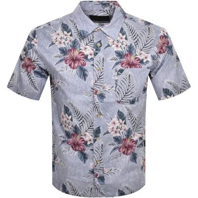 Replay Short Sleeve Floral Shirt Blue