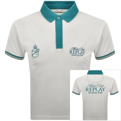 Replay Short Sleeved Polo T Shirt Cream In White