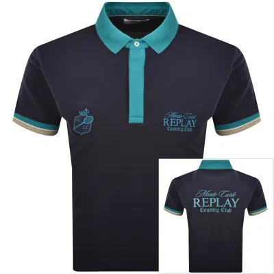Replay Short Sleeved Polo T Shirt Navy In Blue