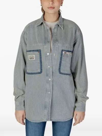 Replay Striped Pocket-detail Shirt In Blue