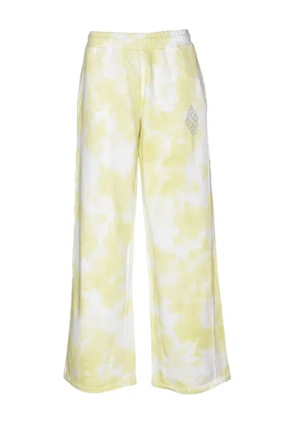 Replay Wide-leg Tracksuit Trousers With Tie-dye Pattern And Elastic Waistband In Yellow