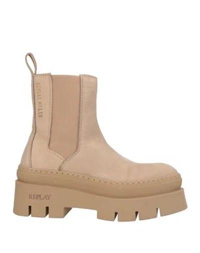 Replay Woman Ankle Boots Beige Size 7 Leather In Sand