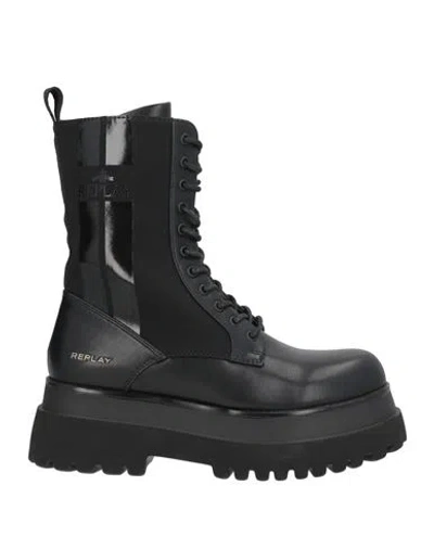Replay Woman Ankle Boots Black Size 8 Synthetic Material, Textile Fibers