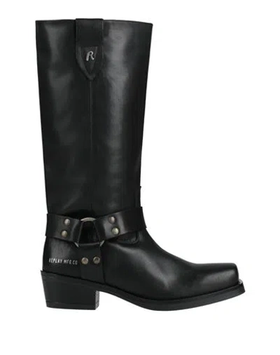 Replay Woman Boot Black Size 8 Leather In Animal Print