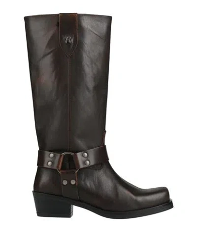 Replay Woman Boot Dark Brown Size 8 Leather In Black