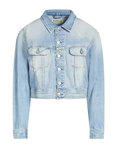 Replay Woman Denim Outerwear Blue Size M Cotton In Gray