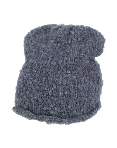 Replay Woman Hat Slate Blue Size M Mohair Wool, Wool, Viscose, Polyamide