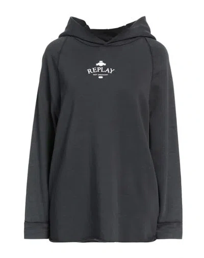Replay Woman Sweatshirt Charcoal Size Xs Organic Cotton In Grey