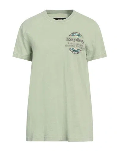 Replay Woman T-shirt Sage Green Size L Cotton In Sage Green