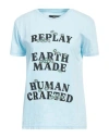 Replay Woman T-shirt Sky Blue Size L Cotton
