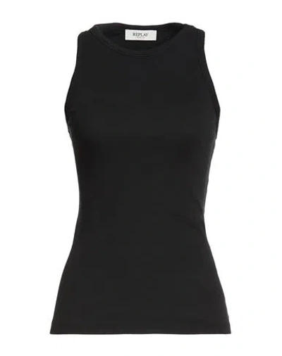 Replay Woman Tank Top Black Size L Cotton, Elastane