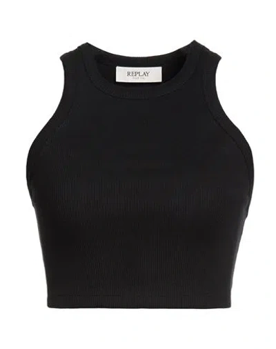 Replay Woman Tank Top Black Size L Cotton, Elastane