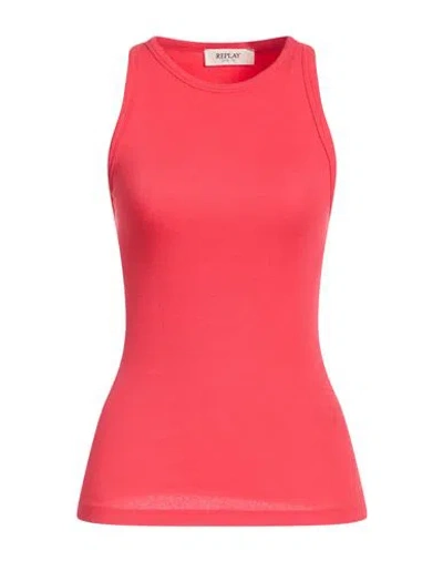 Replay Woman Tank Top Coral Size Xs Cotton, Elastane In Red