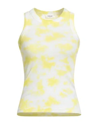 Replay Woman Tank Top Yellow Size L Cotton, Elastane