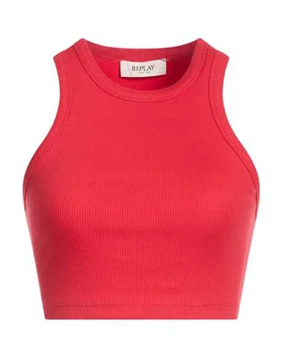 Replay Woman Top Coral Size Xs Cotton, Elastane In Red