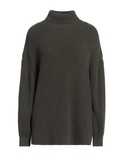 Replay Woman Turtleneck Dark Green Size L Cotton, Polyester