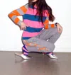 Replica Los Angeles Cashmere Neon Stripe Long Sleeve Tee In Deep Sea Hot Pink In Multi