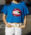 Replica Los Angeles Lips Cropped Boyfriend Tee In Blue In Blue